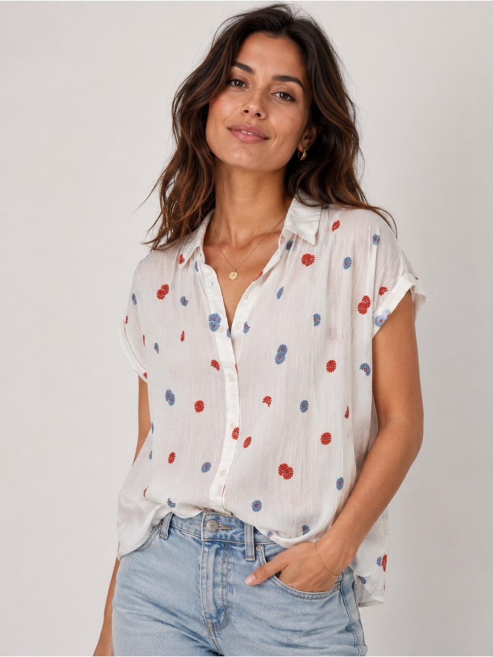 Madewell Embroidered Cotton Blouse Size Small #0160